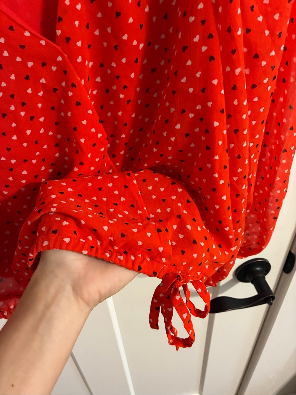 Banana Republic Red Heart-Print V-Neck Puff Sleeve Blouse - Picture 3 of 7